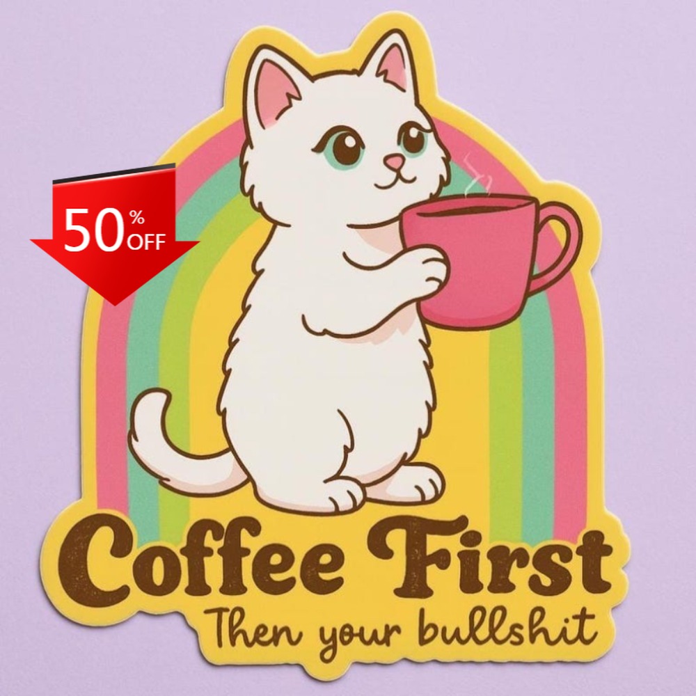 Laptop Unique Accessories - Stiker kucing kopi yang menyenangkan, aksesori